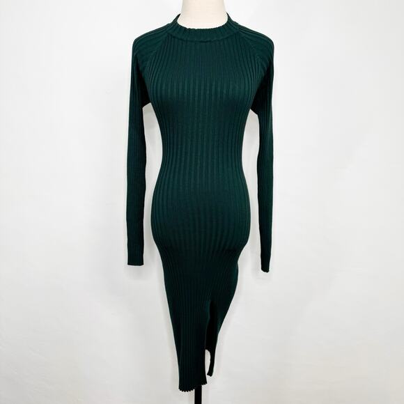 Lulu's Cozy Twist Seater Dress Green Twist Back Midi Stretchy Cocktail Size M - Picture 3 of 11